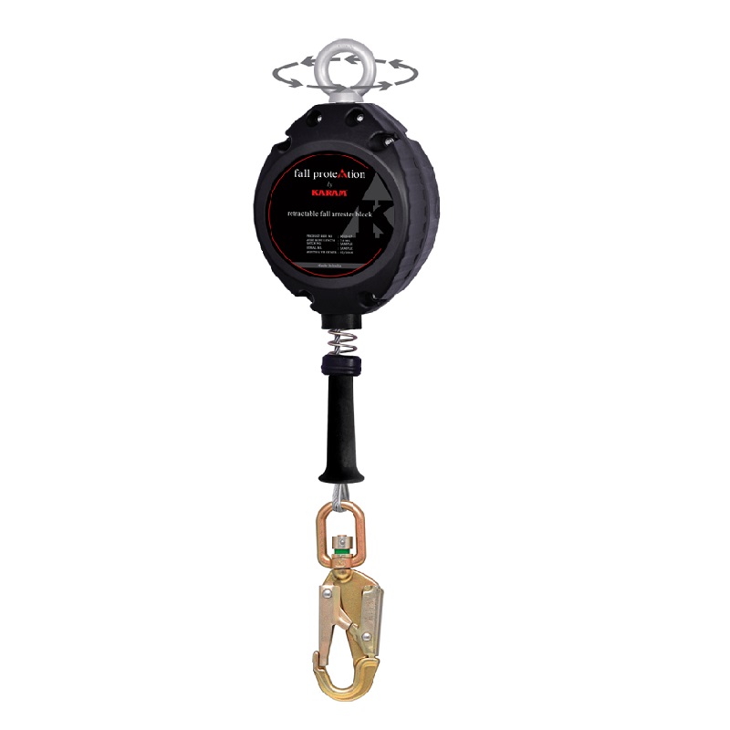 Karam self  Retractable fall arrestor Block-Polymer Casing GI Wire Rope