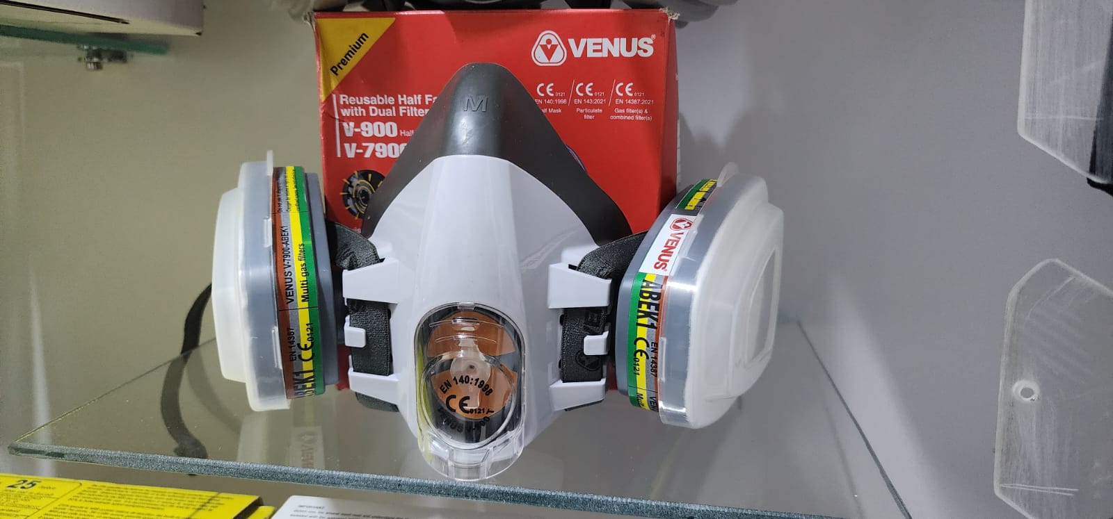 Venus V-900 Half Face Respirator Mask (with V-7900 ABEK1 multi-gas reusable filter cartridges).