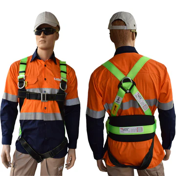 Full body safety harness plus lanyard.